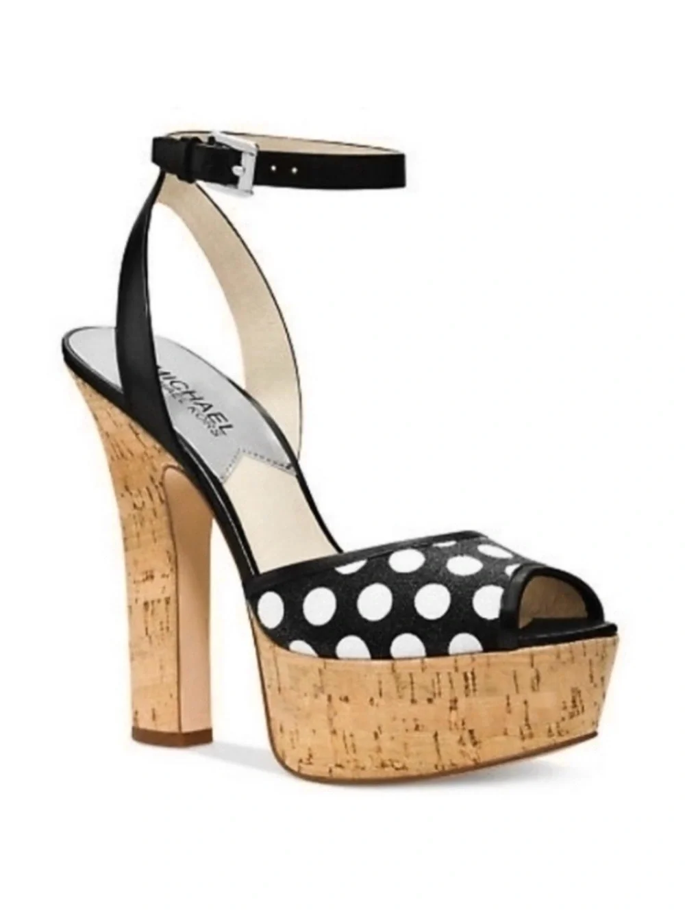 Michael Kors Adria Polka Dot Ankle Strap High Heel Platform Cork Sandals Sz 9M